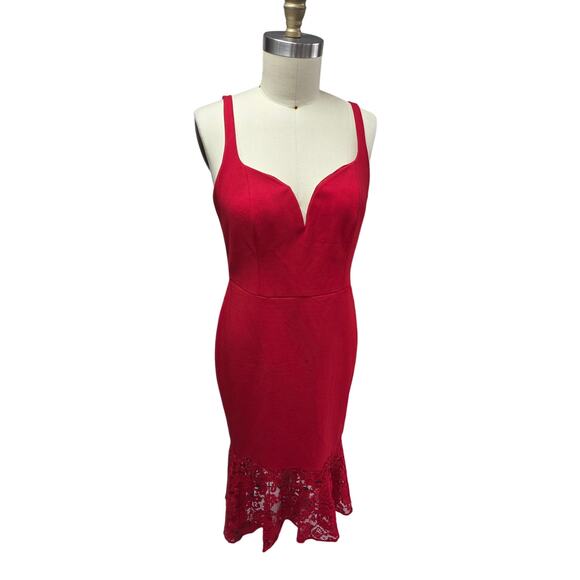 Aidan Mattox Red Crepe & Lace Cocktail Dress NWT Sz 12 - Picture 3 of 10
